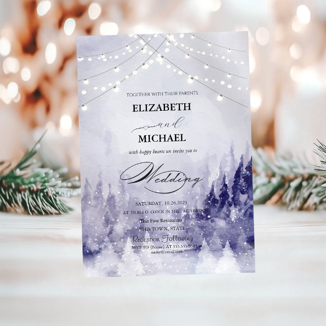 Invitación Paisaje invernal violeta con nieve Script (Subido por el creador)