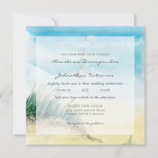 Invitación Paisaje marino costero acuarela rústica