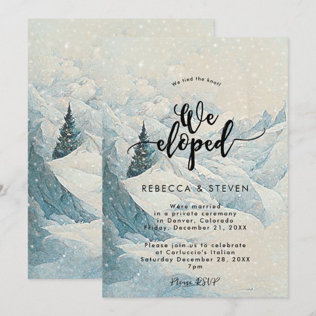 Invitación paisaje montañoso de invierno nos fuimos de invita (Anverso / Reverso)