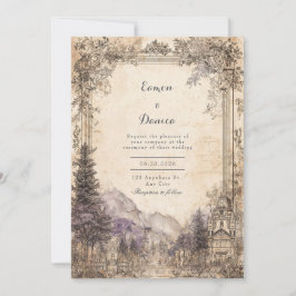 Invitación Paisaje montañoso europeo vintage para boda