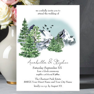 Invitación Paisaje montañoso nevado con árboles de bosque de
