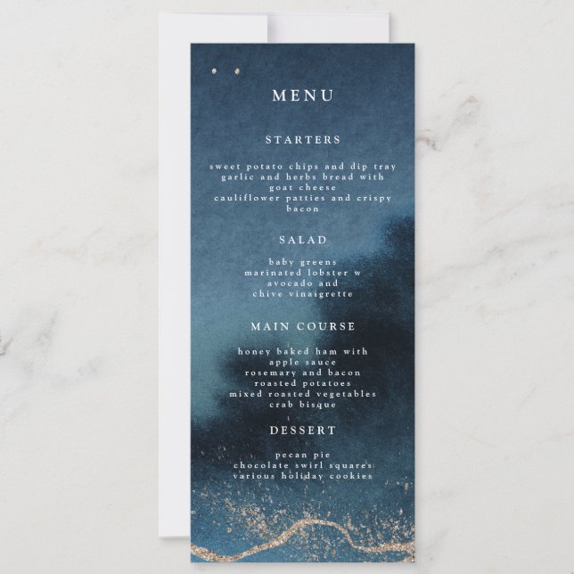 Invitación Paisaje nocturno azul Boda Menú de cena (Anverso)