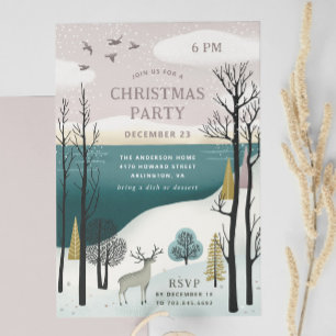 Invitación Paisaje nórdico de los bosques de invierno. fiesta