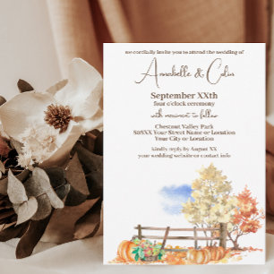 Invitación Paisaje Otoñal Rústico Árboles y Calabazas