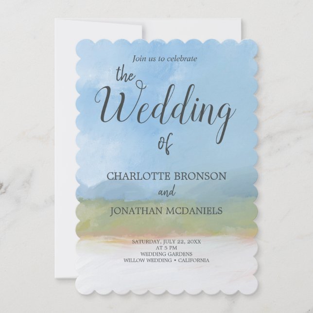 Invitación Paisaje pintado Boda de los cielos azules (Anverso)
