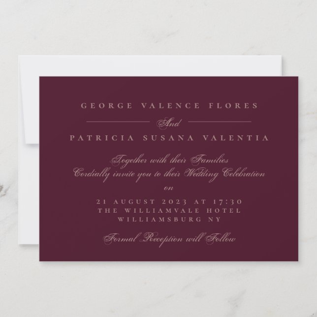 Invitación Paisaje Plum Maroon Caligrafía formal Elegante (Anverso)