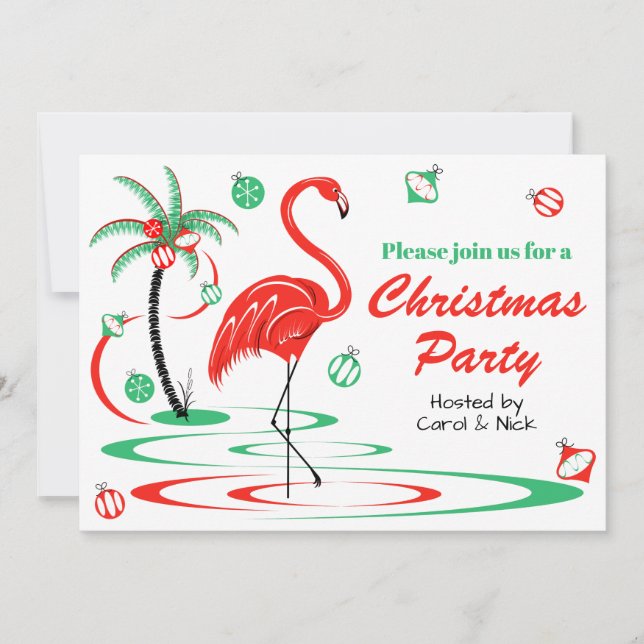 Invitación Paisaje rojo de la fiesta de Navidad del flamenco (Anverso)