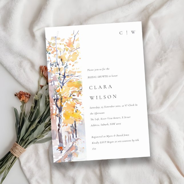 Invitación Paisaje Rústico Pastel Otoño Caída Ducha De Novias (Subido por el creador)