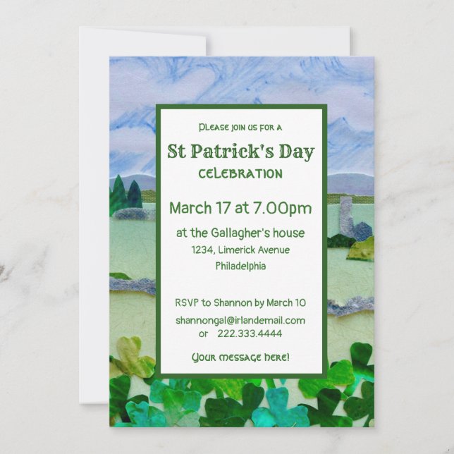 Invitación Paisaje Shamrock en el Día de San Patricio (Anverso)