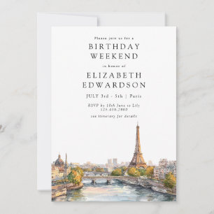 Invitación Paisaje urbano de París Acuarela Cumpleaños Fin de