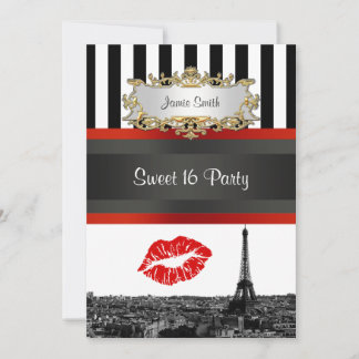Invitación Paisaje urbano de París BW Raya Rojo Beso Fiesta D