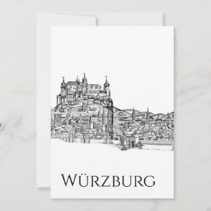 Invitación Paisaje urbano minimalista de Würzburg, Baviera, a
