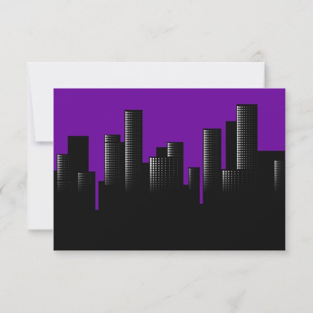 Invitación paisaje urbano púrpura (Anverso)