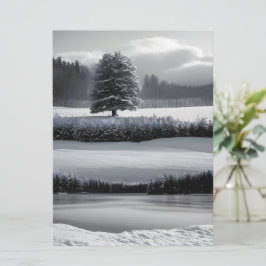 Invitación Paisaje y árbol de invierno, negro y blanco - arte