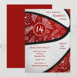 Invitación paisajes rojos blancos chicas de doodle fiesta de 