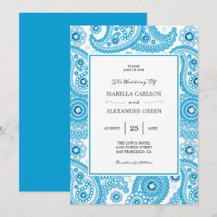 Invitación Paisley azul con Boda de diamantes