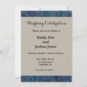 Invitación Paisley Azul Indio Boho Clásico Vintage