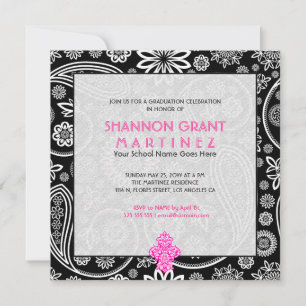 Invitación Paisley floral blanca y negra - Elegante invitado