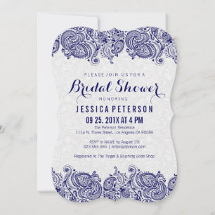Invitación Paisley Lace azul y blanco de la marina