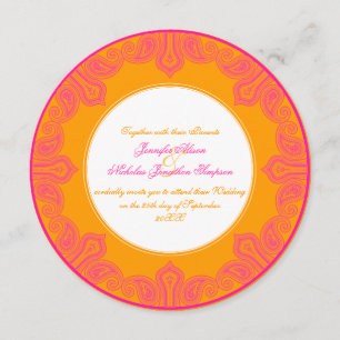 Invitación Paisley Mandala Boda Naranja y rosa tropical