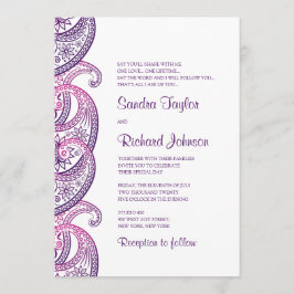 Invitación Paisley morado y rosado Boda indio tradicional