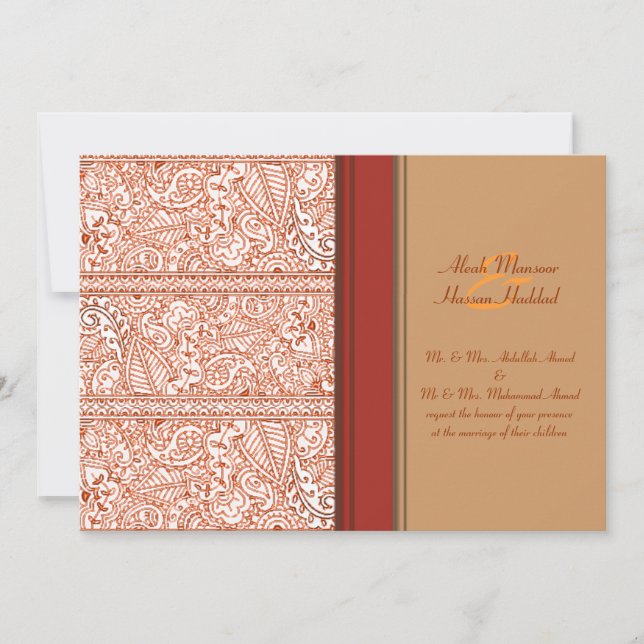 Invitación Paisley Passion - Naranja (Henna) (Boda) (Anverso)