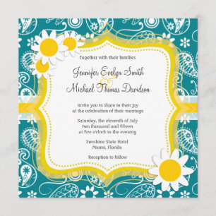 Invitación Paisley turquesa oscuro; Daisy