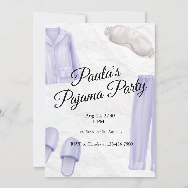 Invitación pajama moderno y elegante (Anverso)