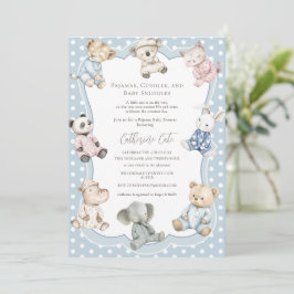 Invitación Pajama Party Animal Theme Blue Baby Shower