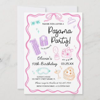 Invitación Pajama Sleepover Slumber Party Cute Girl Birthday 