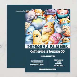 Invitación Pajamas palomitas de maíz personalizados animales