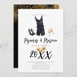 Invitación Pajamas Prosecco Fiesta de Año Nuevo negro
