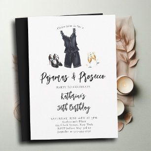 Invitación Pajamas Prosecco Fiesta de PJ Moda Negra 30 cumple
