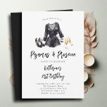 Invitación Pajamas Prosecco Fiesta PJ Moda Negra 21º cumpleañ<br><div class="desc">Celebremos su 21 cumpleaños con un elegante,  elegante y elegante fiesta de pijama y nuestra elegante invitación con ilustraciones acuarelas de una bata negra en la noche,  estiletas negros en lugar de zapatillas,  y dos flautas de champán,  titulada "Pajamas & Prosecco".</div>