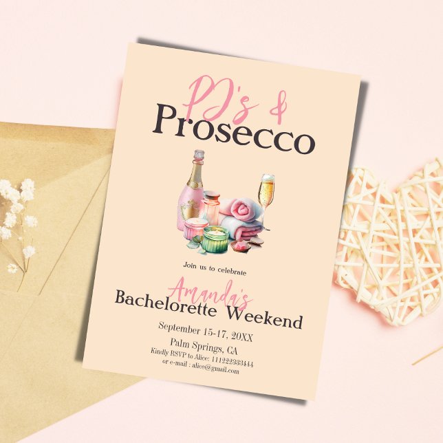 Invitación Pajamas Prosecco Spa Bachelorette Party Itinerario (Subido por el creador)