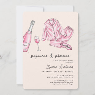 Invitación Pajamas rosas y ducha de novia Prosecco
