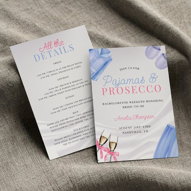Invitación Pajamas y la fiesta de la bachillerato del Prosecc (Pajamas and Prosecco Bachelorette , PJs and Prosecco Pajama Party Bachelorette weekend Invitation)