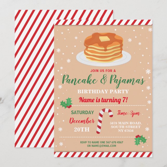 Invitación Pajamas y Navidades Fiestas Pancakes invitan (Anverso / Reverso)