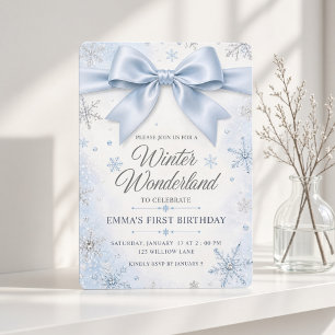 Invitación Pajarita Azul País de las Maravillas de Invierno