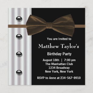 Invitación Pajarita de esmoquin marrón negro para hombre, fie