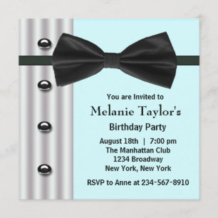 Invitación Pajarita de esmoquin negra azul teal para fiesta d