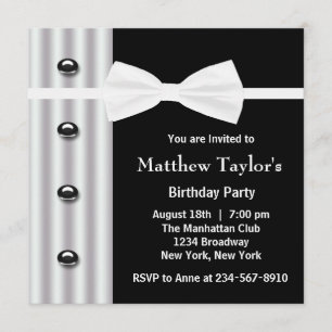 Invitación Pajarita de esmoquin negro para hombre, fiesta de 