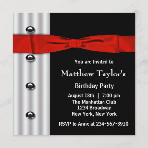 Invitación Pajarita de esmoquin negro rojo Invit de cumpleaño