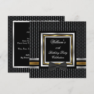Invitación Pajarita Negra con Studs de Oro y Plata Fiesta de 