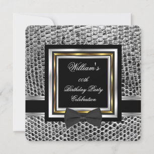 Invitación Pajarita Negra Elegante Cumpleaños de Oro Plata