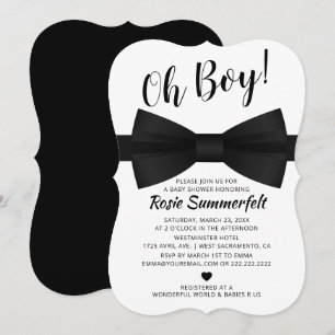 Invitación Pajarita Simple Negro y Blanco   Baby Shower