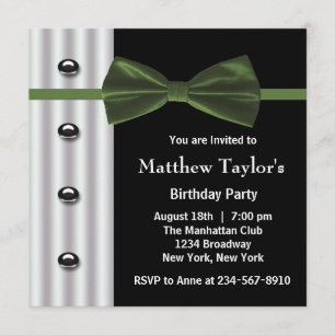 Invitación Pajarita verde de esmoquin negro para hombre cumpl