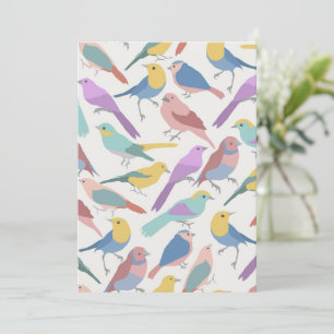 Invitación Pajaritos Pastel Patrón Aves Lindas Acuarela