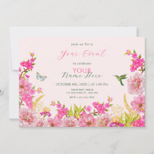 Invitación Pájaro acuático rosa floral