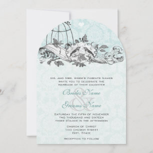 Invitación Pájaro Antiguo Rollo Musical Aqua Azul